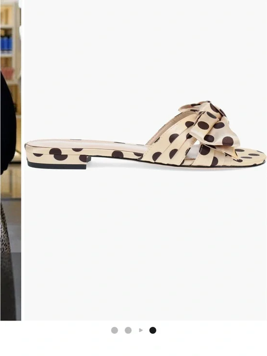 Pelle Moda Light Gold & Black Polka Dot Slide Sandals and Bow - Picture 2 of 4